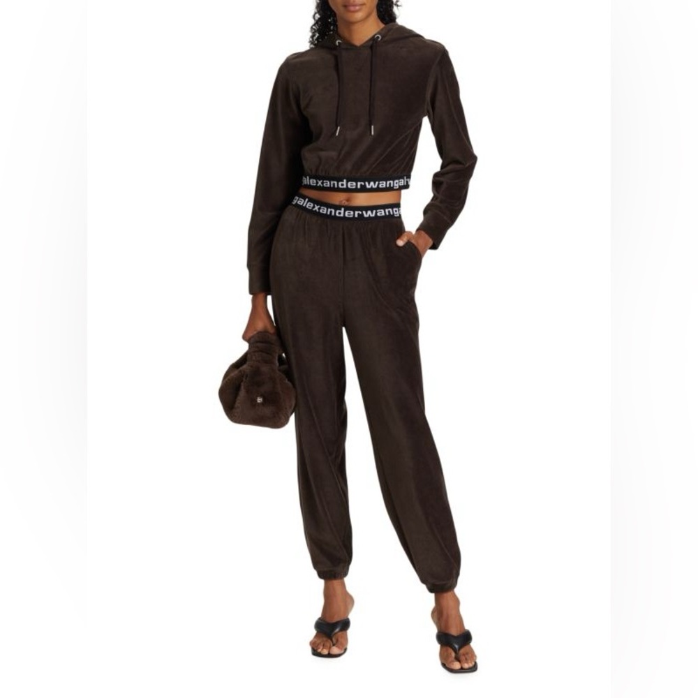 ALEXANDERWANG.T Stretch Corduroy Cropped Hoodie in Cola - Picture 3 of 10